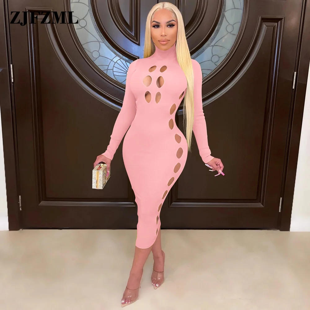 

Женское однотонное платье-карандаш с длинным рукавом и высоким воротником