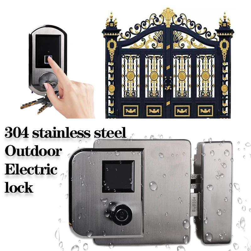 IP65 Weatherproof Electric Lock 304 stainsteel Lock High Quality Outdoor Fingerprint lock Wireless Door Locks for Gate Door