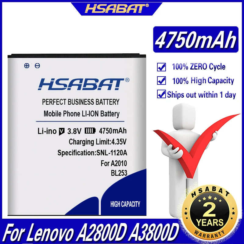 Аккумулятор HSABAT BL253 4750 мА · ч для Lenovo A2800D A3800D A3600D A2580 A2860 A2010 Vibe A 4 0 дюйма A1000 A1000m -