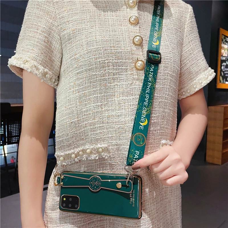 luxury crossbody electroplated wrist strap holder case for samsung galaxy a32 52 72 51 71 42 12 13 21s 50 70 a31 02s a750 m51 31 free global shipping