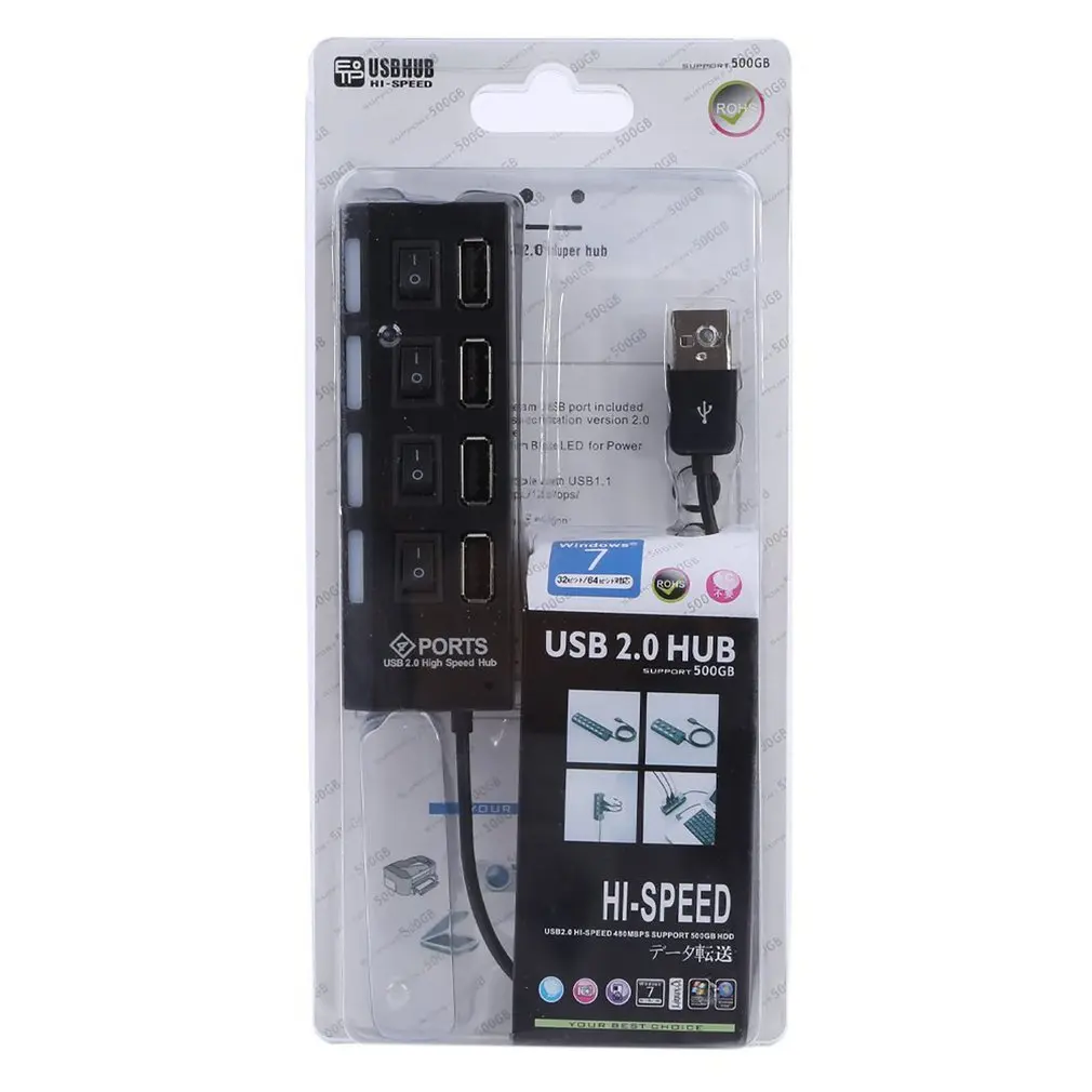 

4 Port Micro USB Hub 2.0 USB Splitter High Speed 480Mbps USB 2.0 Hub LED With ON/OFF Switch For Tablet Laptop Computer Notebook