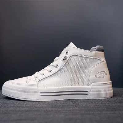 

Leather white small shoes high-top women's summer mesh breathable hollowed-out net shoes with one foot flat-soled leisure board
