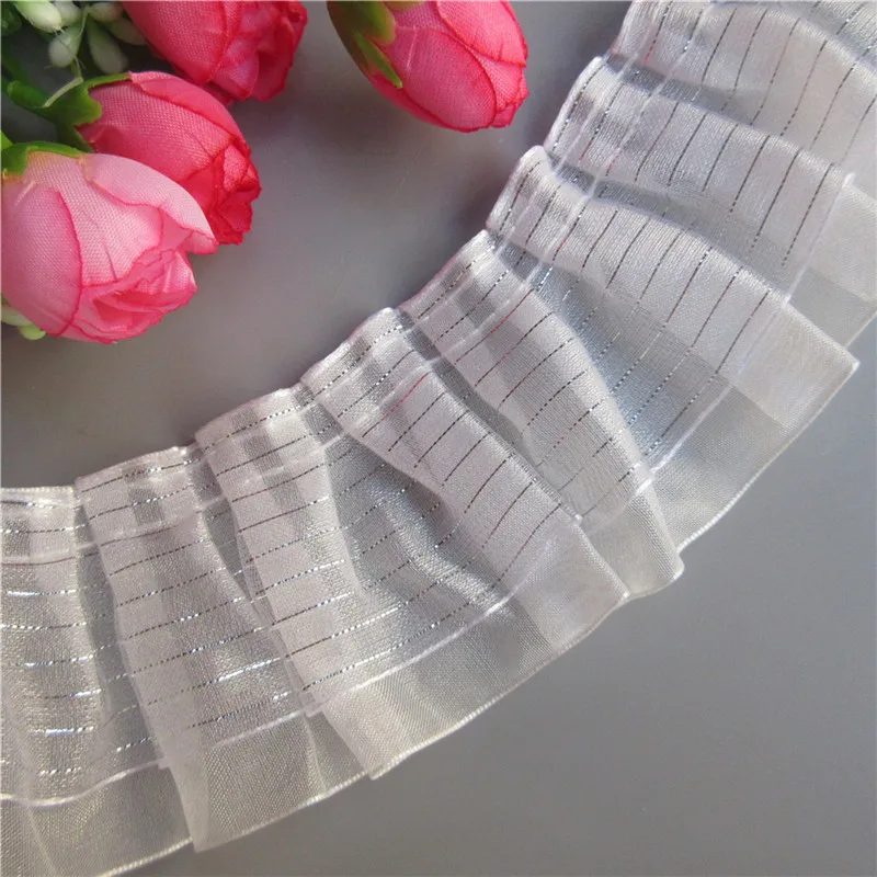 2 ярда 2-слойная Серебристая плиссированная фотография кружевная оборка