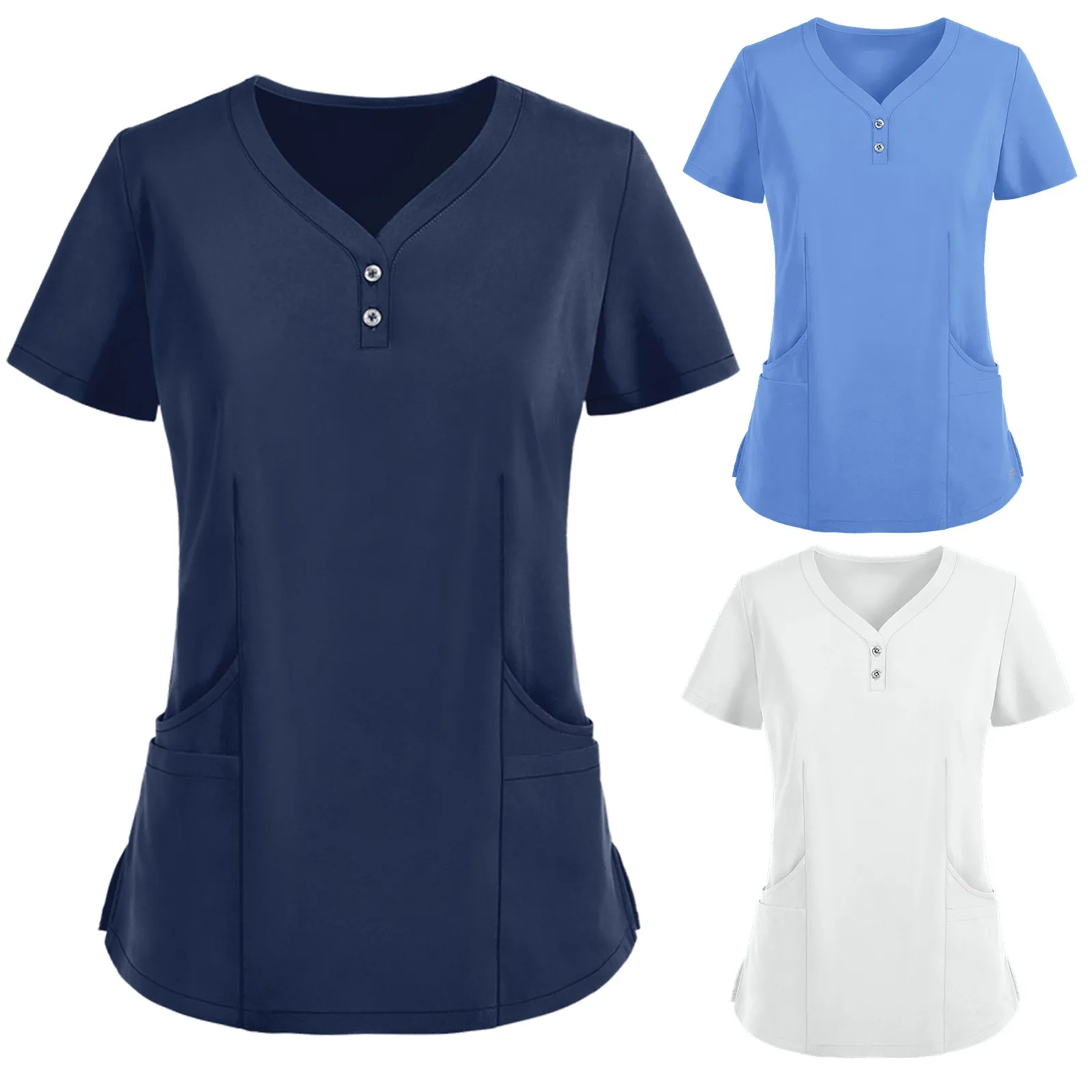 

Women Short Sleeve T-shirt V-neck Solid Color Tops Nursing Working Uniform Clinic Nurse Uniform Protective Clothing Care Workers