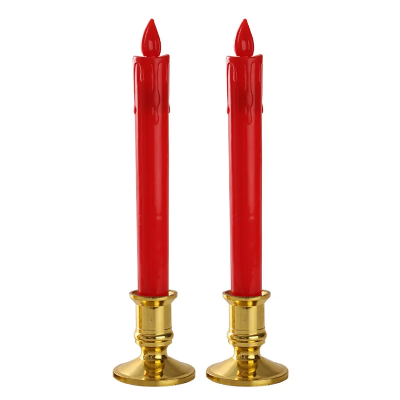 Red with Base 100 шт беспламенные светодиодные свечи электрические огни со съемными базами длинные свечи лампы Декор на свадьбу День рождения - Цвет: Red with Base