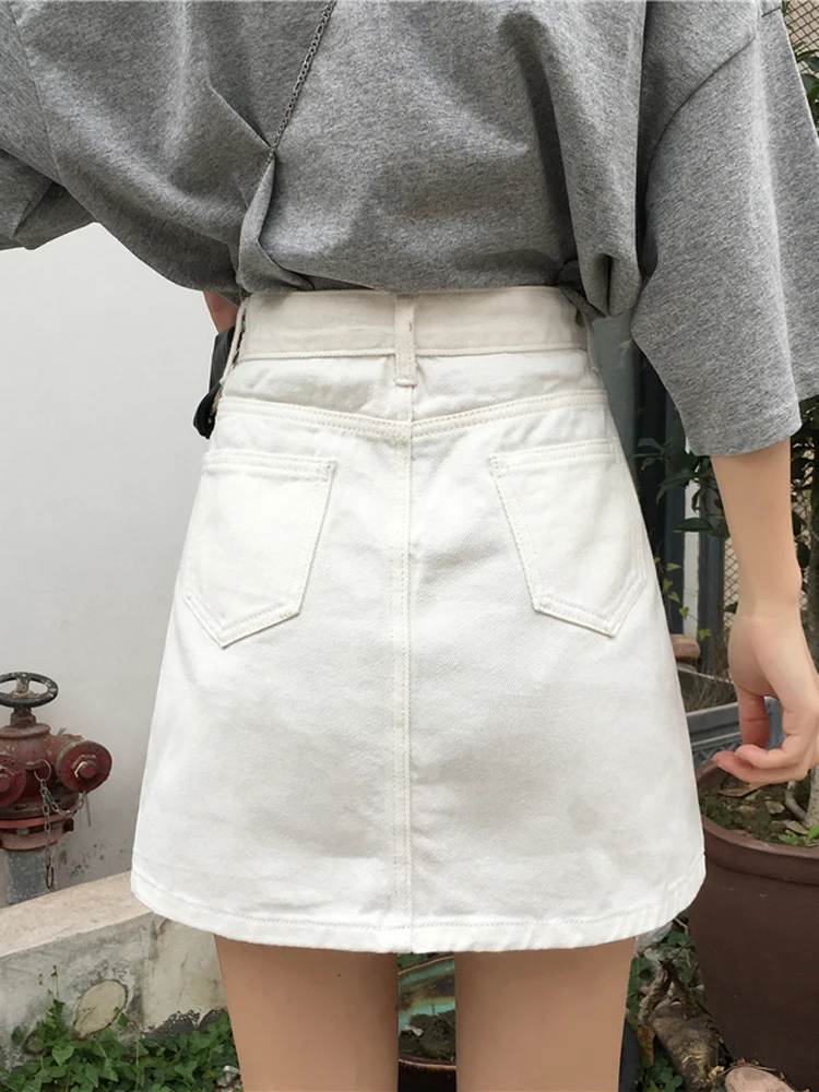 

Denim Button Up High Waist Pencil Skirts Women With Pockets Streetwear Bodycon Mini Skirt y2k skirt black skirt denim skirt