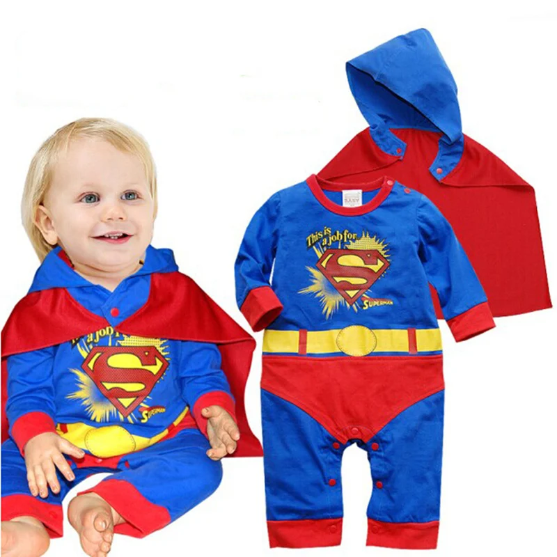 Superman Romper Costume With Removable Cape Fashion Baby Superhero Jumpsuit Infant Toddler Superboy Batman Onesie Multi 3-18M