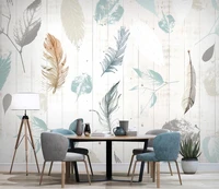 customized 3d wallpaper 8d mural nordic plant leaf feather modern simple wooden board wood grain tv background wall