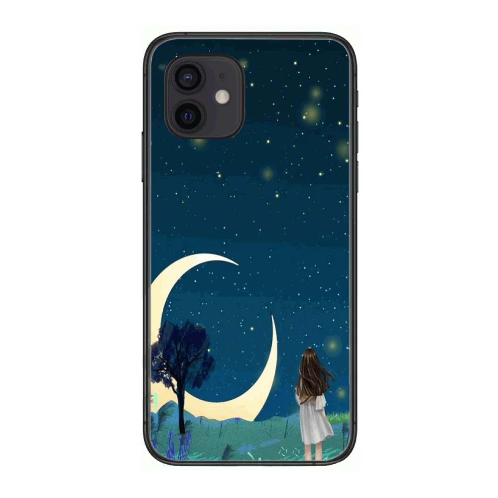 

Moon Young Girl Style Phone Case cover For iphone 12 pro max 11 8 7 6 s XR PLUS X XS SE 2020 mini black cell shell