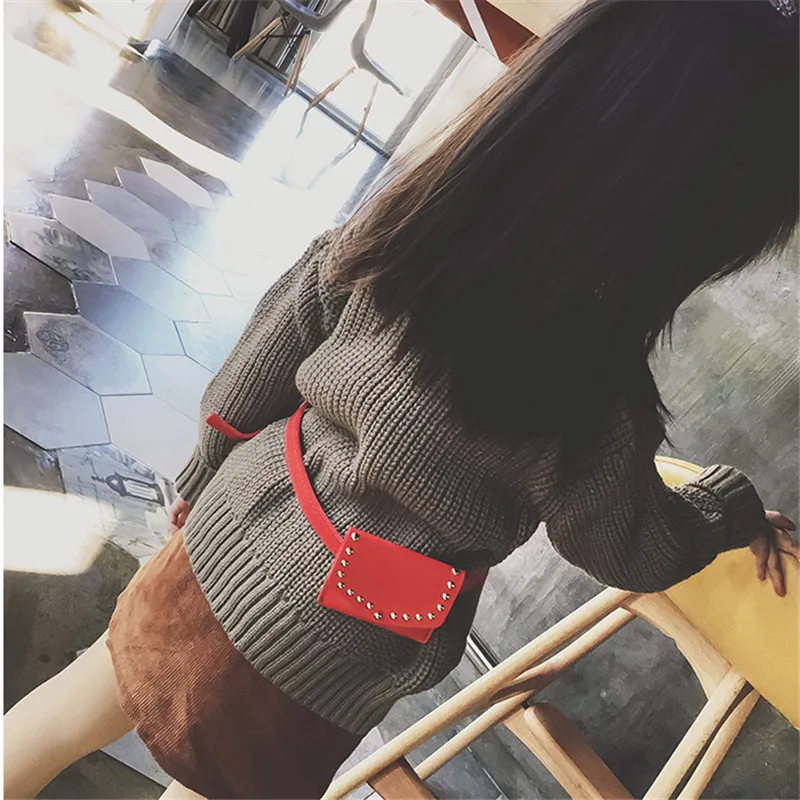 Детская поясная сумка кошелек из искусственной кожи с заклепками однотонная