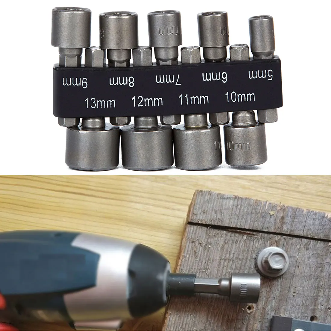 

9 pieces/set of parafusadeira wrenches 1/4 inch metric screwdriver tool set drill bit adapter drill bit 5 to 13 mm hex shank