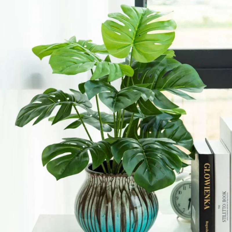 

Simulation Plant,70cm Tropical Branch Palm 18 Pieces of Plastic Sea Turtle Leaf,wedding Backdrop Wall,home Desktop Potted Plants