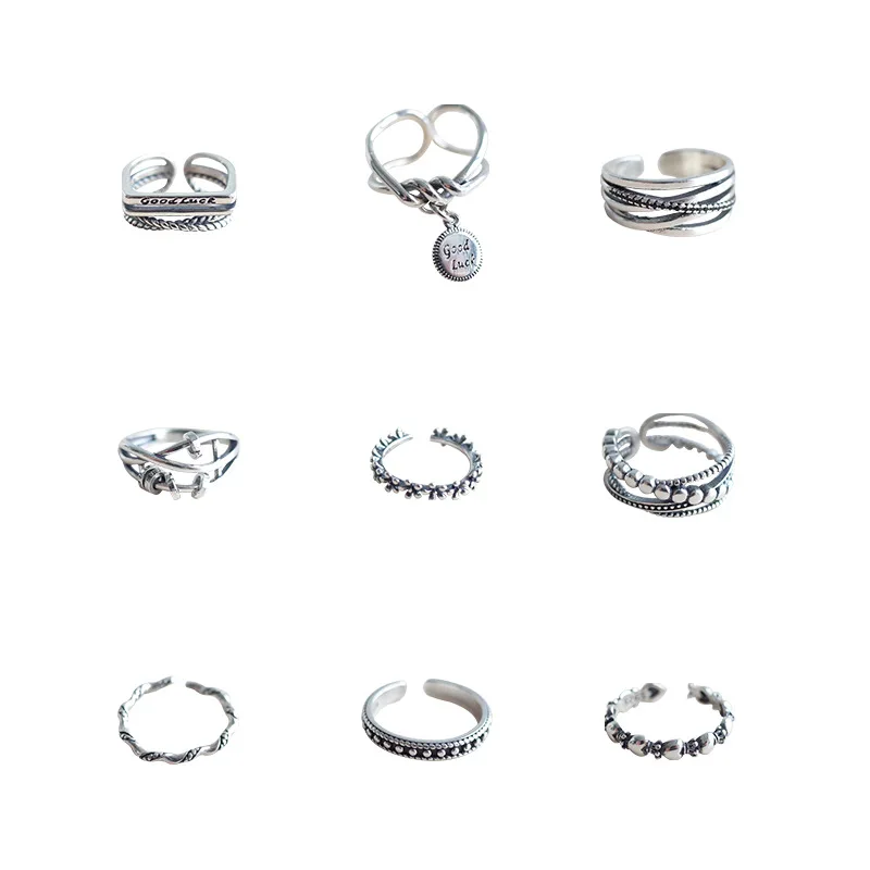 

S925 Sterling Silver rings for Women Retro Fashion Multi Layer Opening Adjustable Ball Ring Jewelry Accessories Wholesale