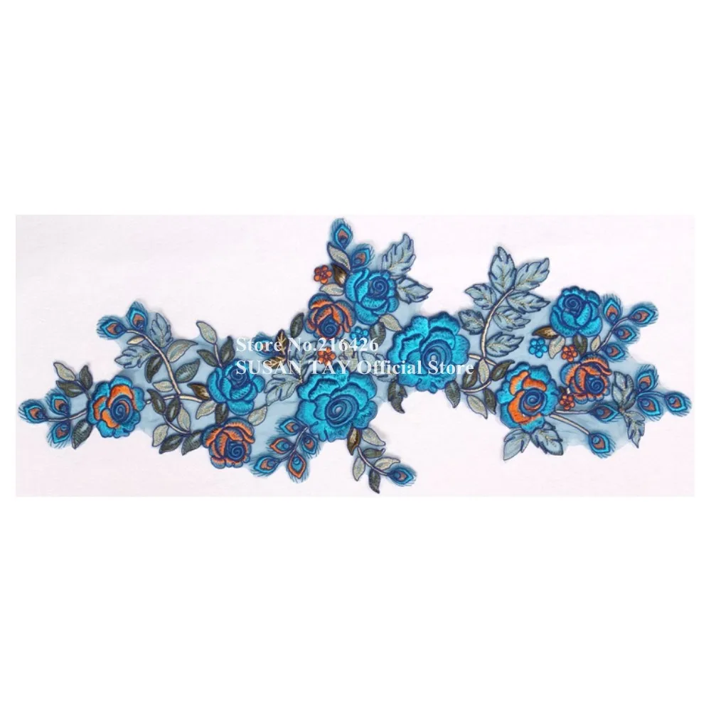 2 шт./лот х Новый длинный синий/оранжевого цвета с цветочной вышивкой и кружевной