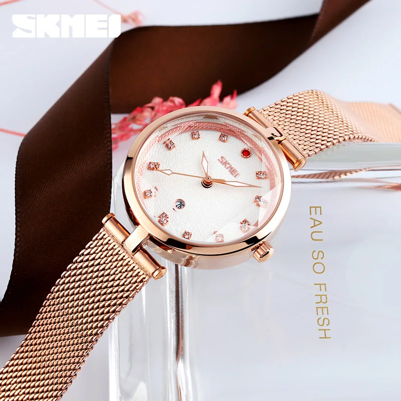 

Top Luxury Quartz Women Watches Fashion Mesh Belt Creative Diamond Ladies Wristwatches SKMEI Brand Analog Quartz Watch Reloj