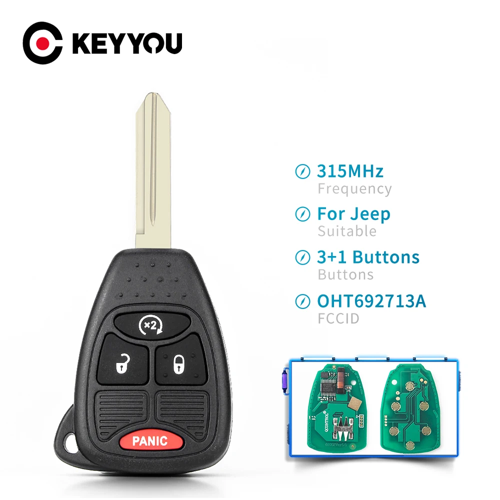 

KEYYOU дистанционный Автомобильный ключ для Jeep Cherokee Commander Grand Liberty Wrangler Fob 315 МГц ID46 PCF7941 чип 3 + 1 кнопки OHT692713A