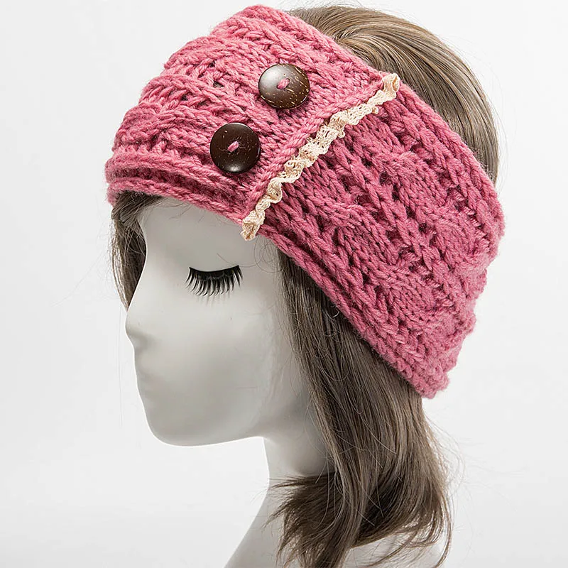 Новые женские зимние теплые вязаные повязки на голову с пуговицами крючком