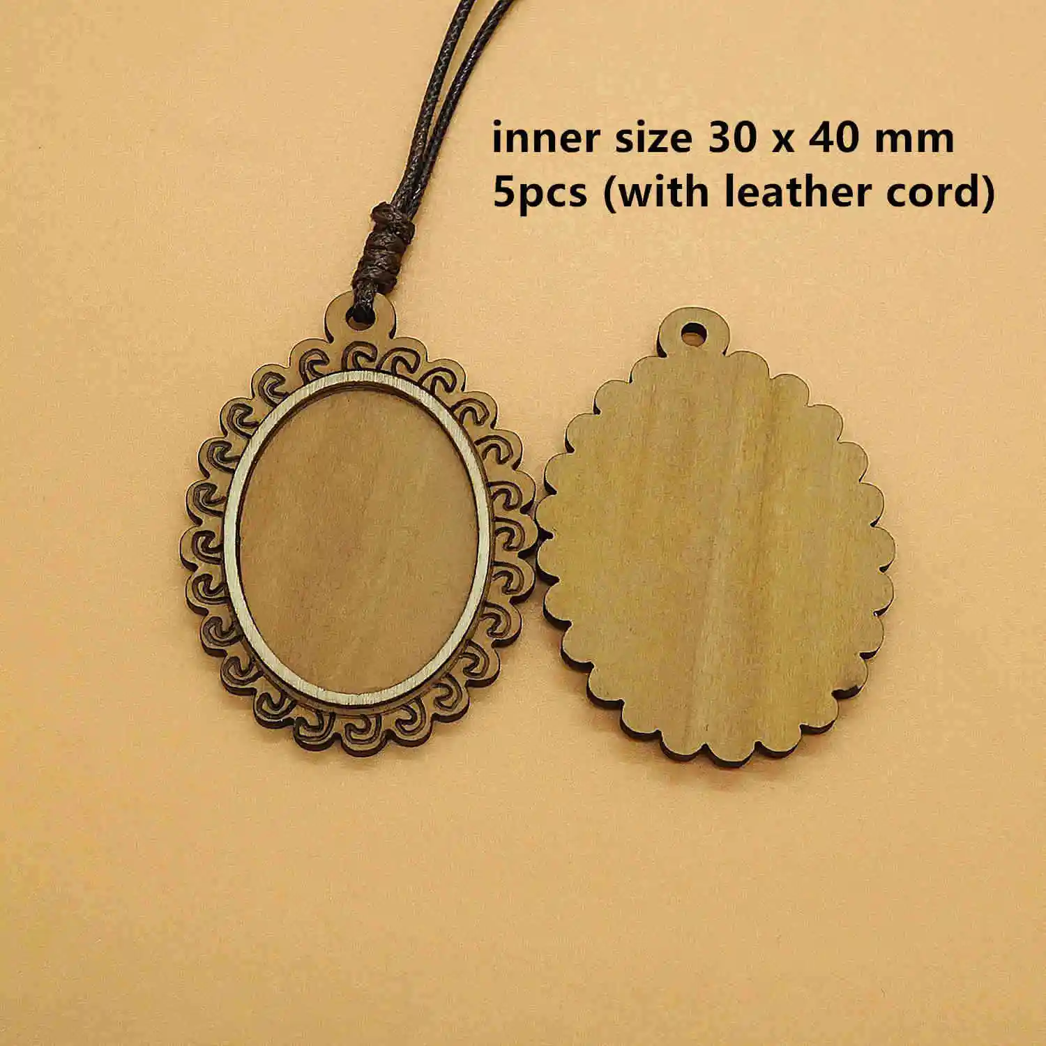 5pcs 30x40mm 5 шт./лот внутренний круглый Овальный 25 30 35 мм Дерево Кабошон Настройки пустая Камея основа подвески Лотки с кожаным шнуром для изготовления ювелирных изделий - Цвет: 5pcs 30x40mm