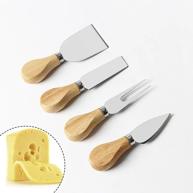 

Набор ножей для сыра, 4 шт./компл., столовые приборы для сыра, нержавеющая сталь, резак для сыра, мини-нож с деревянной ручкой, нож для масла, шп...