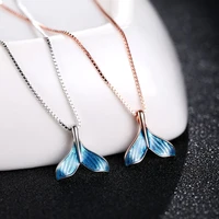 chic women necklce fashion simple blue fishtail pendant necklace mermaid tail whale chain necklace charming jewelry for girls