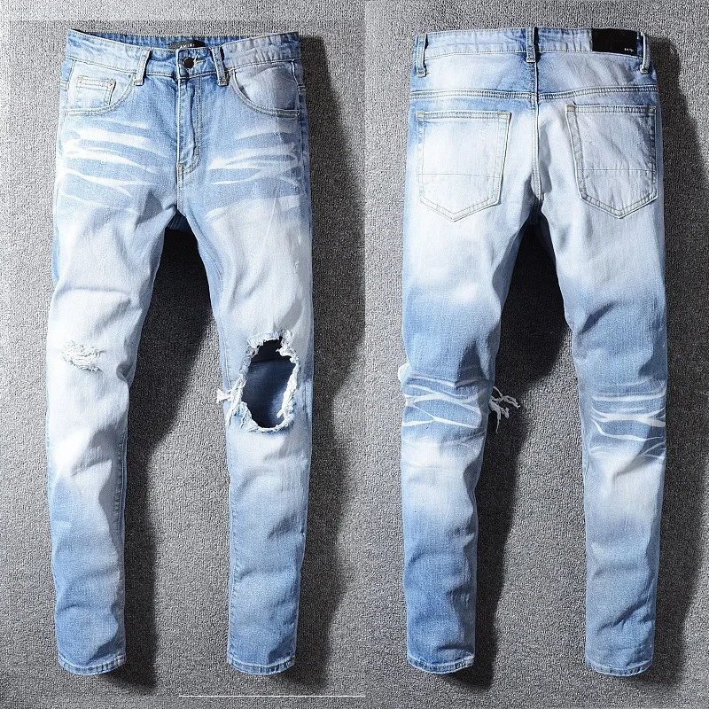 

Fashion brand jeans Amiri embroidery hole washed old denim jacket #587