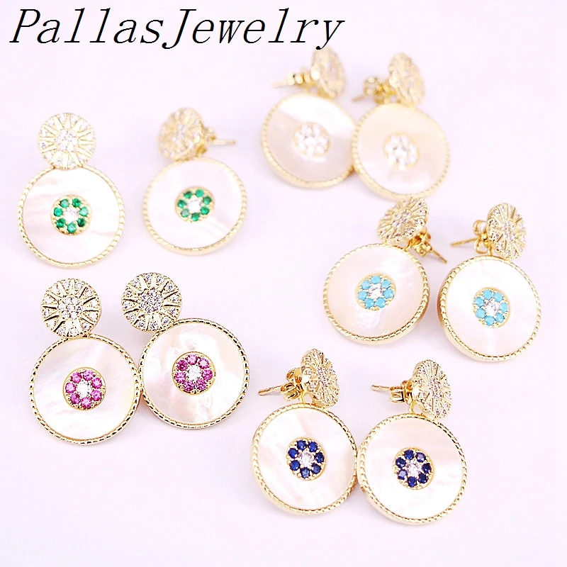 

5Pairs New Fashion Zircon CZ With Shell Round Stud Earrings For Women Jewelry