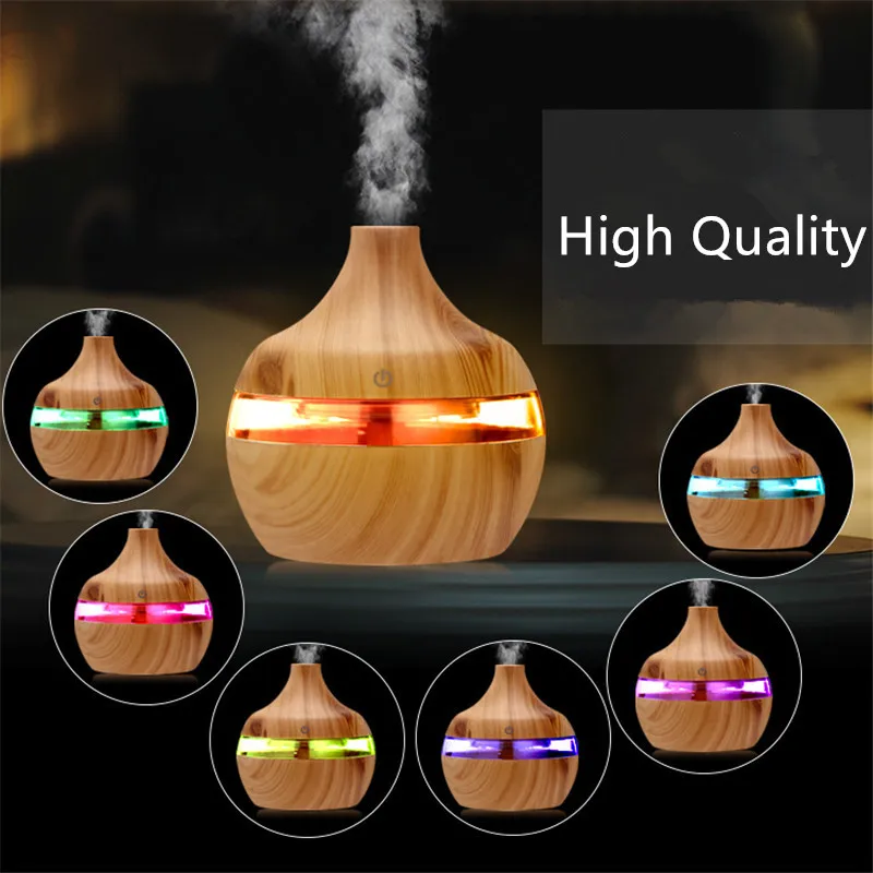 

Electric Humidifier Essential Aroma Oil Diffuser Ultrasonic Wood Grain Air Humidifier USB Mini Mist Maker LED Light For