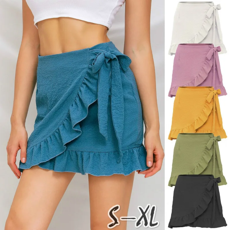 

Женская короткая юбка с высокой талией, элегантная Асимметричная юбка для пляжа и вечеринок, новинка 2020