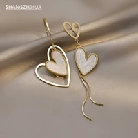 shangzhihua geometrical asymmetry heart shape fashion woman earrings temperament light luxury simple girl unusual jewelry gifts