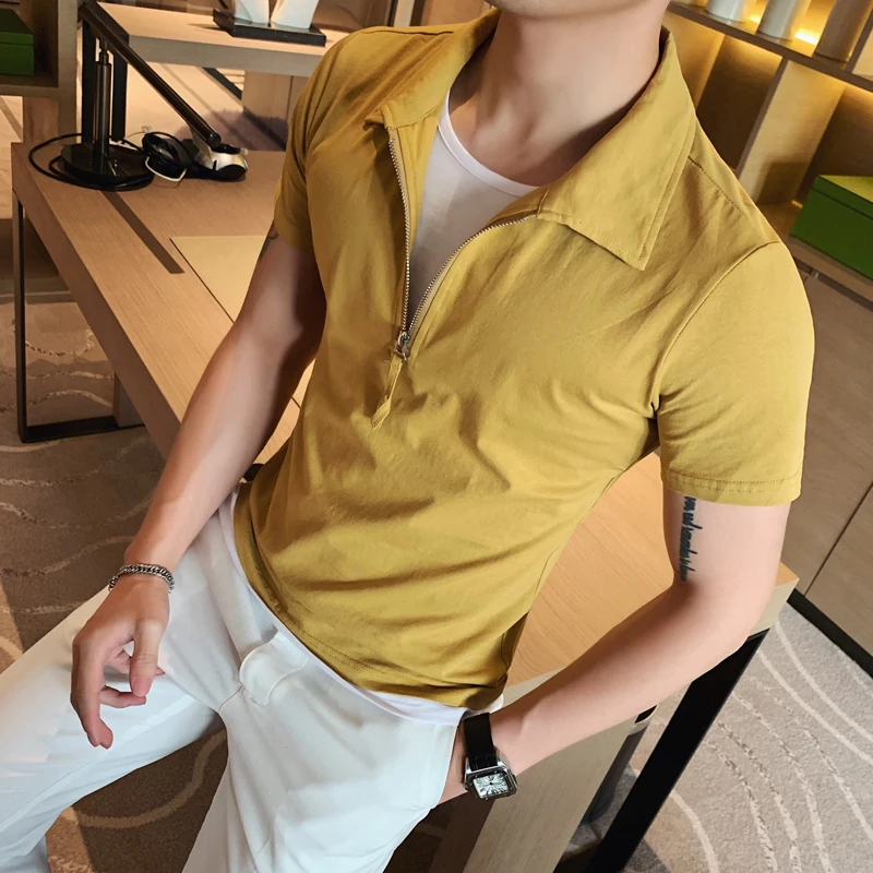 Мужская приталенная летняя толстовка с коротким рукавом полосатая рубашка в