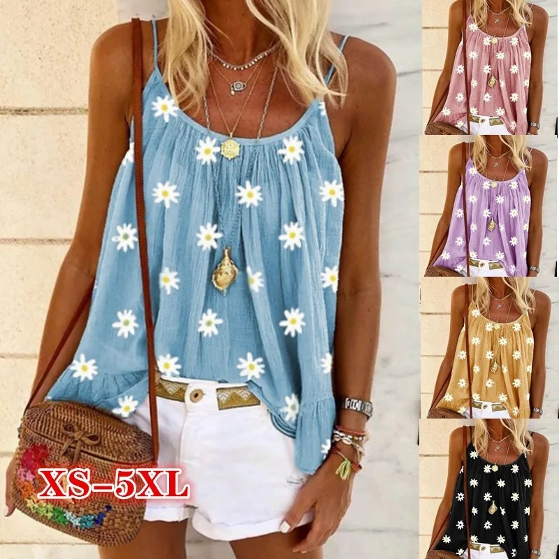 

lollas European and American foreign trade summer ladies printed camisole top plus size loose vest