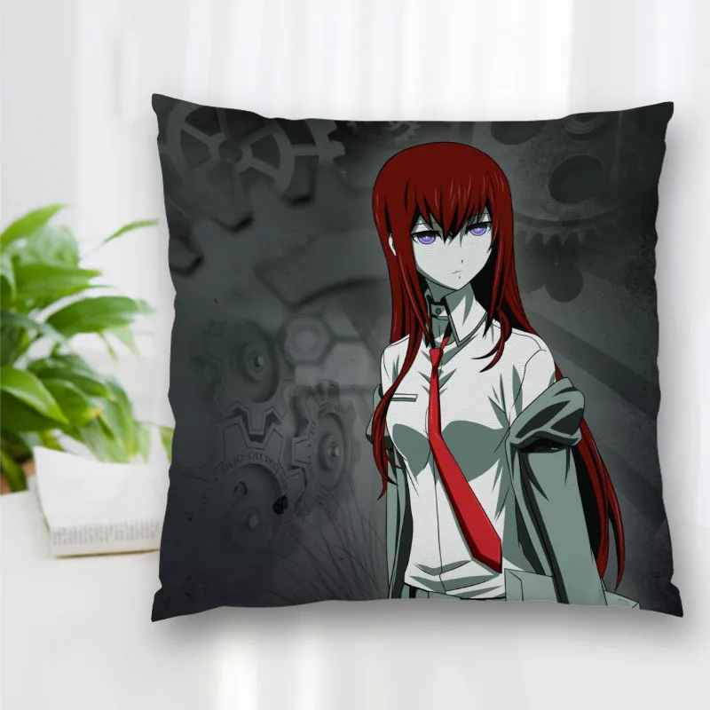 Makise Kurisu SteinsGate Anime Pillow Slips Polyester Decorative Pillowcases Zipper Case Pillowcase Cover Square 40x40cm | Дом и сад
