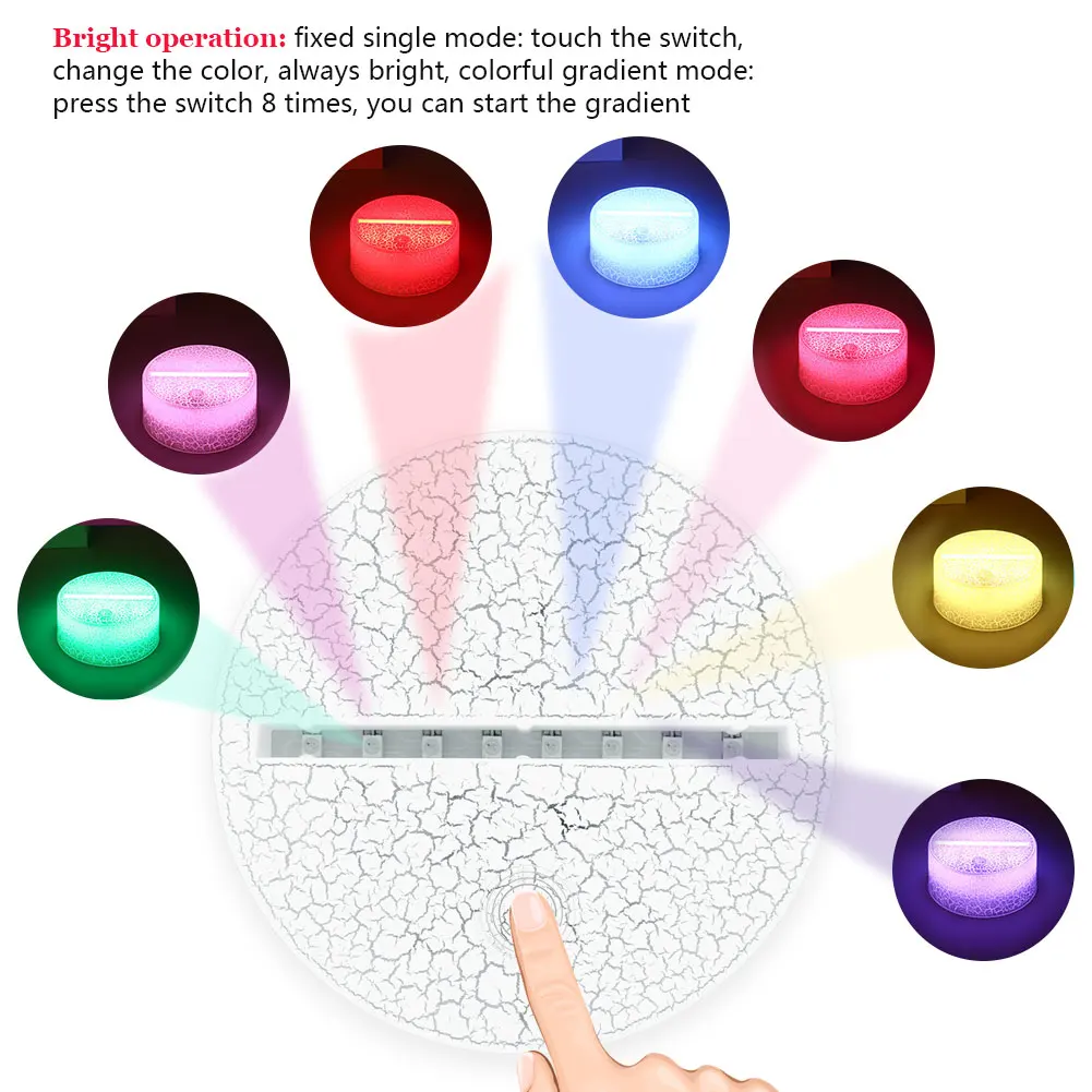2/5/10/lot шт usb кабель Touch Цоколи для 3D светодиодный ночной Светильник Замена 7 цветов