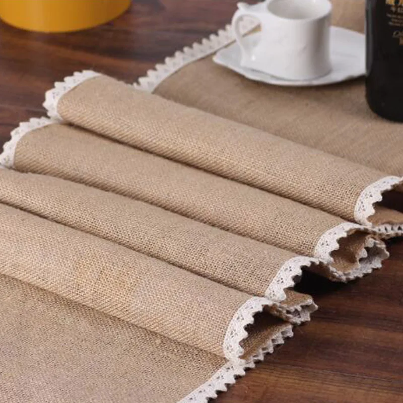 

Burlap Macrame Jute Table Runner Rustic Shabby Hessian Table Runner Wedding Festival Party Birthday Event Decoration TableCloth