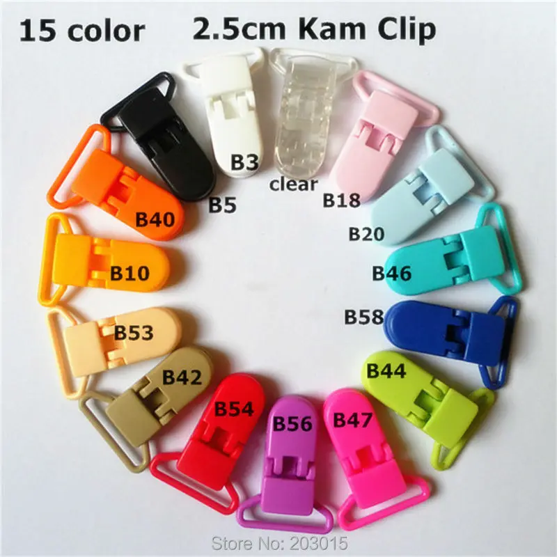 

(15 color mixed) 30pcs 1" 25mm Hot D shape Kam Plastic Baby Pacifier Dummy Chain Holder Clips Suspender Soother Clips