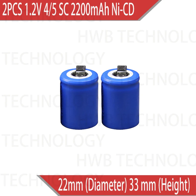 2 шт./лот Ni-Cd 1 V 2200mAh 4/5 SubC Sub 4/5SC аккумуляторная батарея с Tab-синий электроинструмент