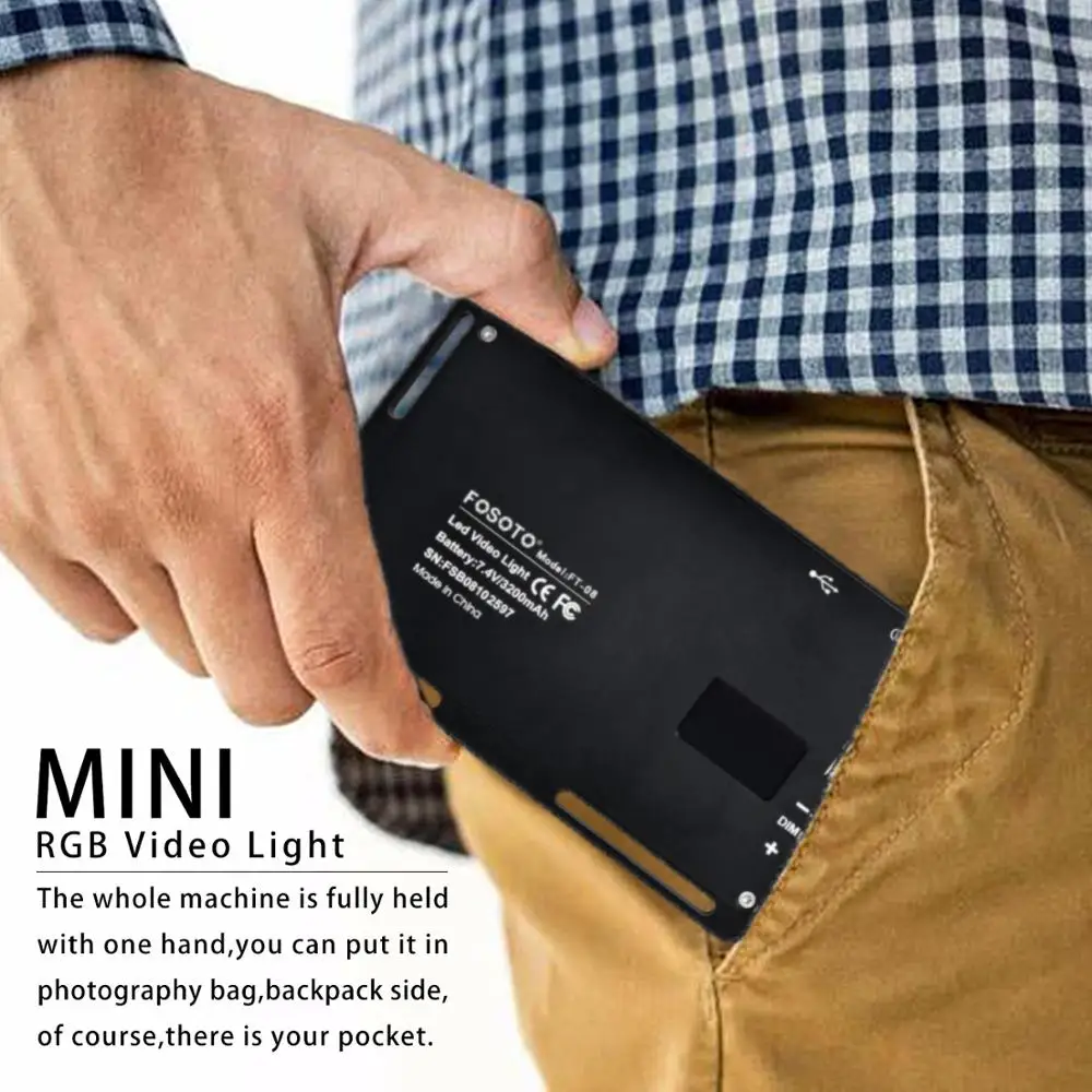 FOSOTO FT 08 RGB LED видео мини фотография свет 2500K 8500K диммируемая полноцветная студия Vlog
