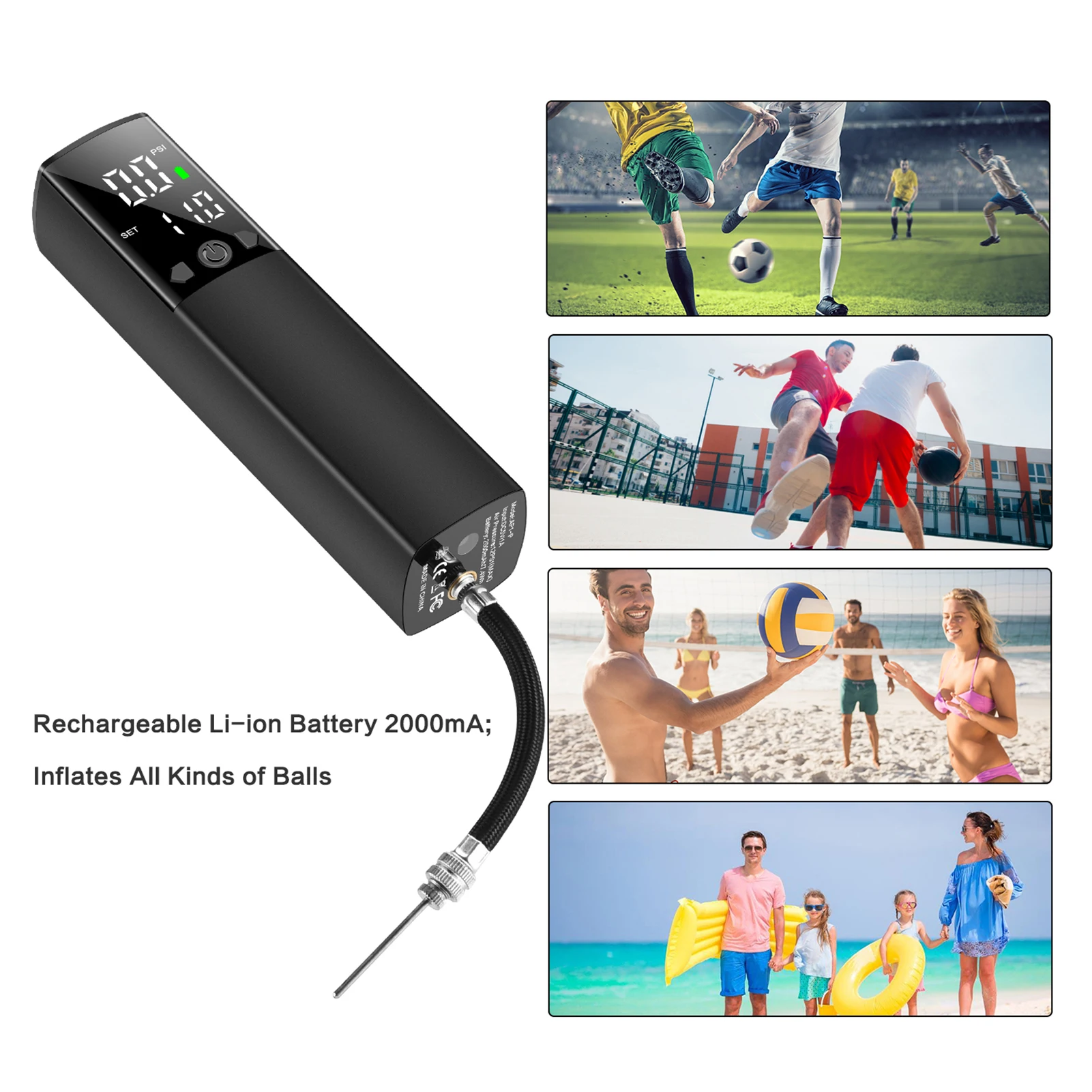 12PSI перезаряжаемый портативный интеллектуальный Электрический насос для мячей