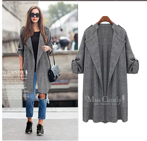 

Autumn Fashion New Women's Mid-length Coat Cardigan Plain Color Casual Suit Windbreaker