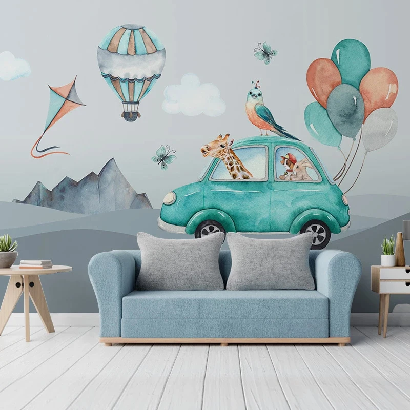 Настенные 3D обои на заказ Мультяшные воздушные шары ручная роспись автомобиль