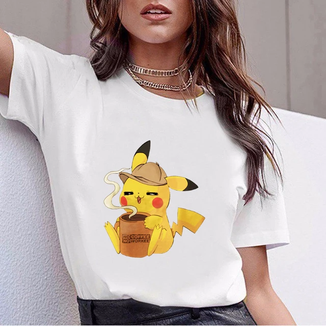 Новая летняя женская футболка с принтом Покемон Пикачу Harajuku Ullzang Kawaii для девочек