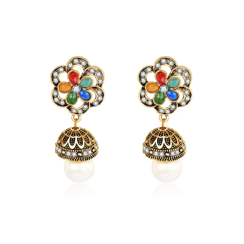 Серьги с цветами и жемчугом индийские ювелирные изделия Jhumki Jhumka ручной работы