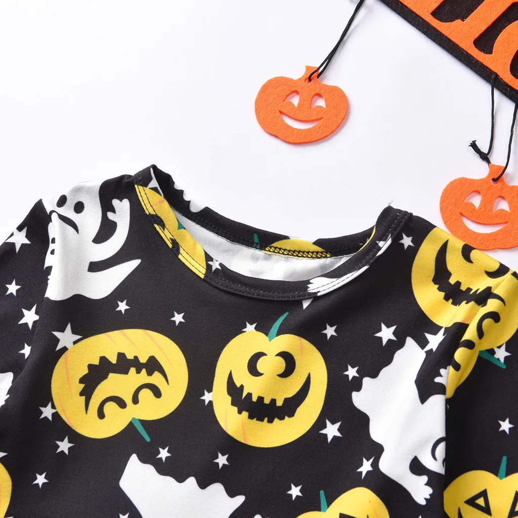 Платья для девочек малышей маленьких Хэллоуин с тыквой призраками кружевное