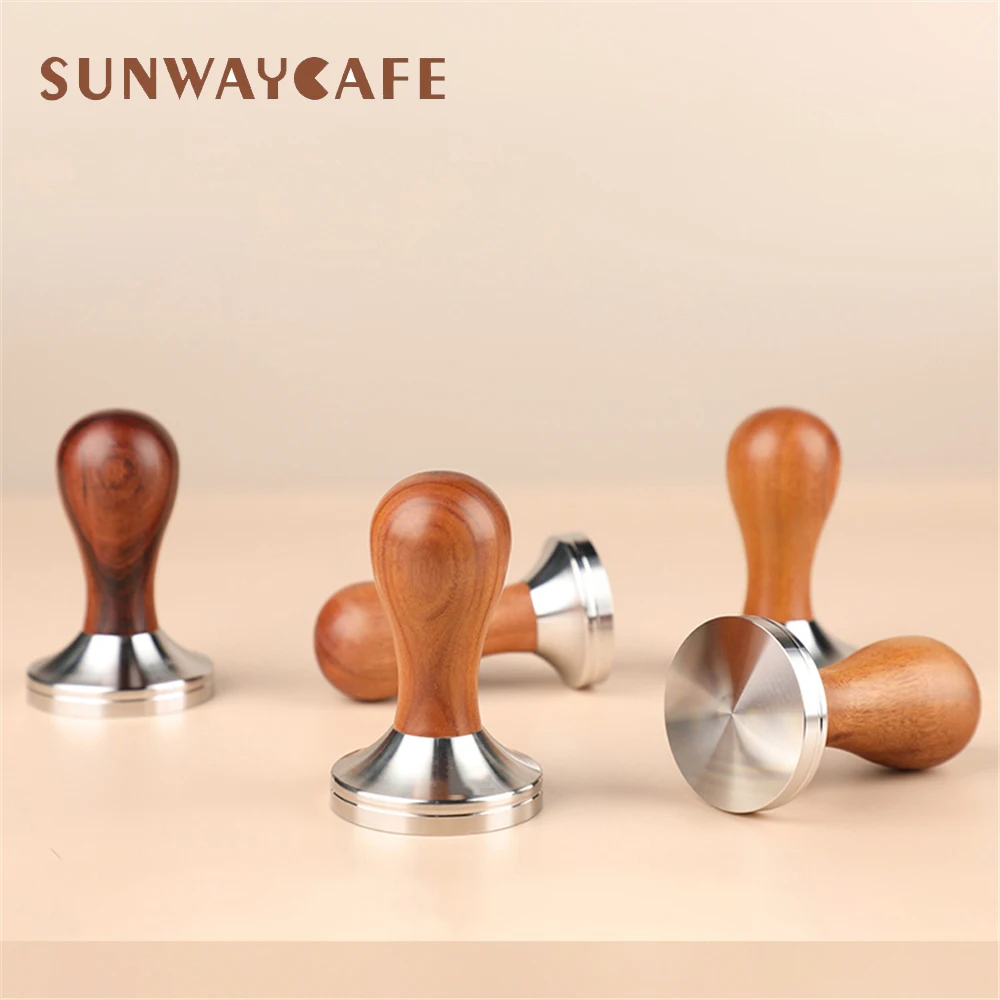 

51/53/58/58.35mm Red Sandalwood Handle Coffee Tamper 304Stainless Steel Espresso Powder Press Coffee Accessories For Barista