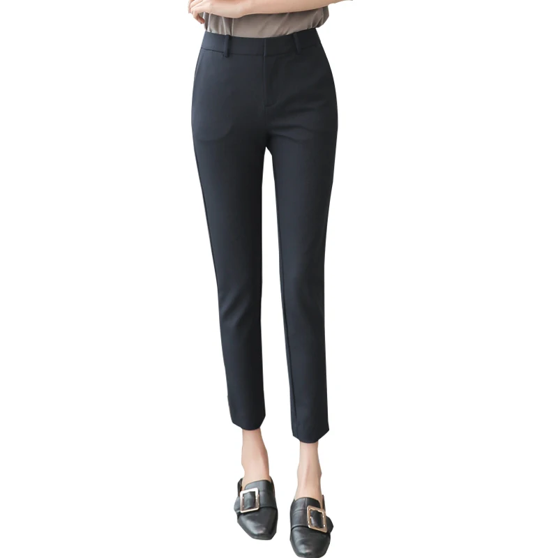 

Black Pencil Suit Pants for Women Fashion Office Work Elegant Trousers Summer Girl Casual Slim OL Thin Korean Pockets Chic Pants