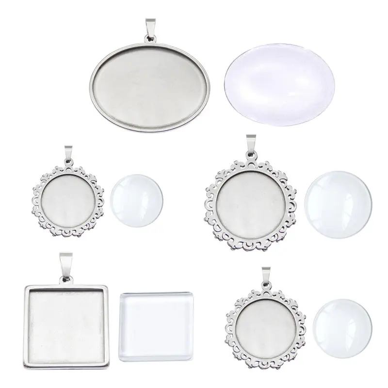 

Julie Wang 5PCS Stainless Steel Cabochon Base Setting Charms Mix Round Oval Square Blank Tray Bezel Jewelry Making Accessory