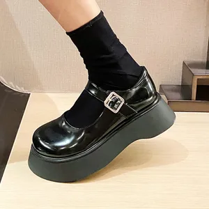 Termainoov Women Pumps Platform Buckle Mary Janes Square Toe Patent Leather Shoes Wedges Fashion New Black White Shoe