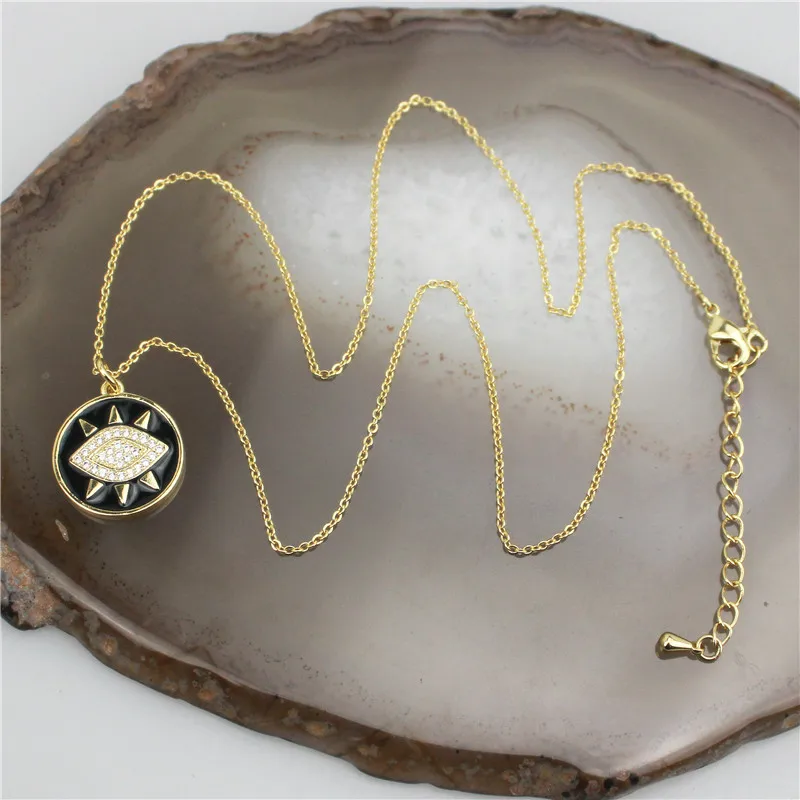 Ожерелье в форме глаза из эмали с покрытием из циркония нового дизайна, популярная медная цепочка, дешевая оптовая продажа, 10 штук в наборе, 19 дюймов.