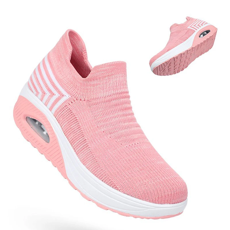 

Кроссовки Rimocy женские вязаные, на танкетке, толстая подошва, повседневная прогулочная обувь, без застежки, большие размеры 42