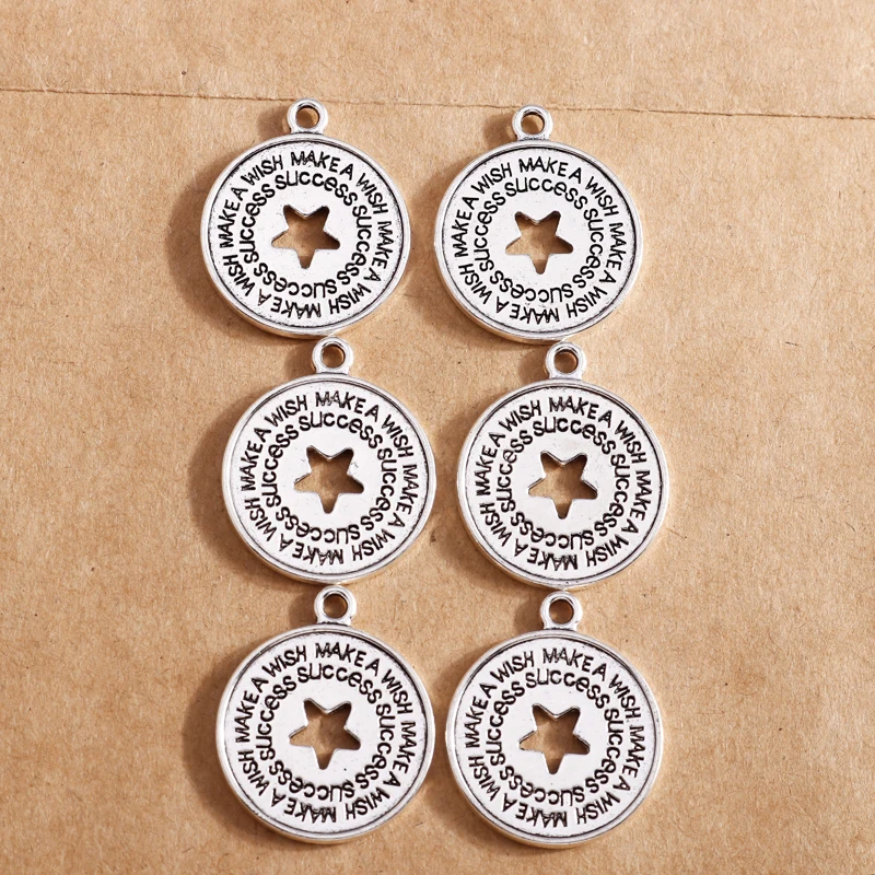 

5pcs 22*26mm Circle Star Charms for Pendants Necklaces Bracelets Earrings Letter Make a Wish Charms DIY Handmade Jewelry Making